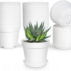 28 Pack 4 inch Small Plant Pots, Plastic Planters with Drainage Holes and Saucers for Flowers Plants, Succulents, Seed Starting Pots, White